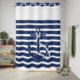 thumbnail image 6 of No Hook Shower Curtain, Navy Blue Anchor Nautical Shower Curtains for Bathroom with See Through Top Window, Navy Blue Striped Farmhouse Waterproof & Washable Bath Curtain 60"x72", 6 of 9