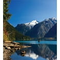 thumbnail image 3 of Landscape Duvet Cover Set, Mountain Countryside Winter Time Lake Mountain Forest View Photo, Decorative 3 Piece Bedding Set with 2 Pillow Shams, Queen Size, Dark Brown White, by Ambesonne, 3 of 3