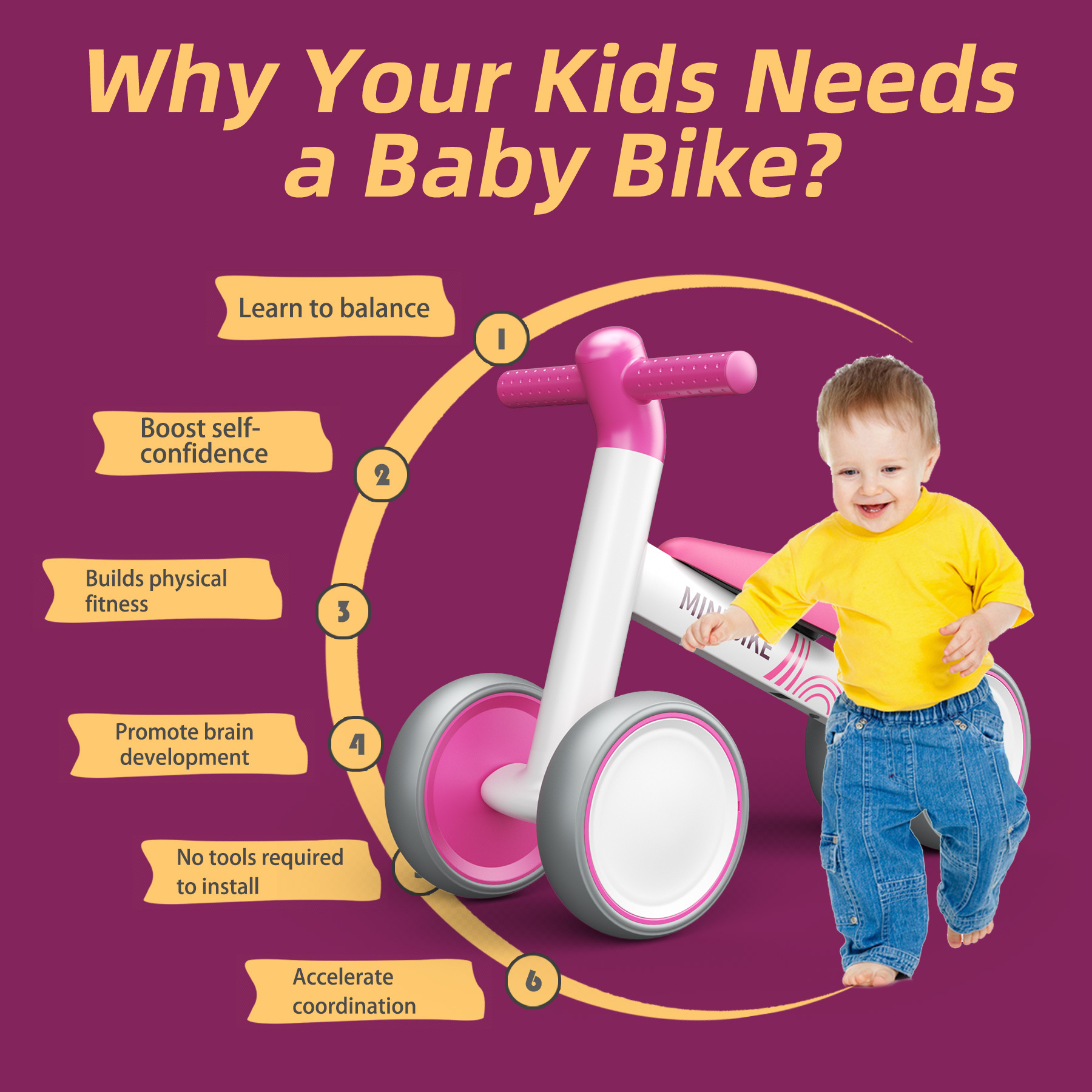 KORIMEFA Baby Balance Bike, Toddler Bicycle, Riding Toy for 10-36 Months Boys Girls, First Birthday Gift White - image 5 of 12