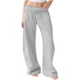 thumbnail image 2 of Solid Color Women's Casual Wide-Leg Pants - Elastic Waistband Side Pockets, Trendy Loose-Fit Pants for Daily Wear, Office Casual & Friend Gatherings Gray XXL, 2 of 9