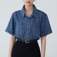 thumbnail image 1 of Camisa vaquera Rimocy Ol Office para mujer, verano 2023, blusa de manga corta con cuello vuelto, chaqueta vaquera abotonada a la moda para mujer, 1 of 6