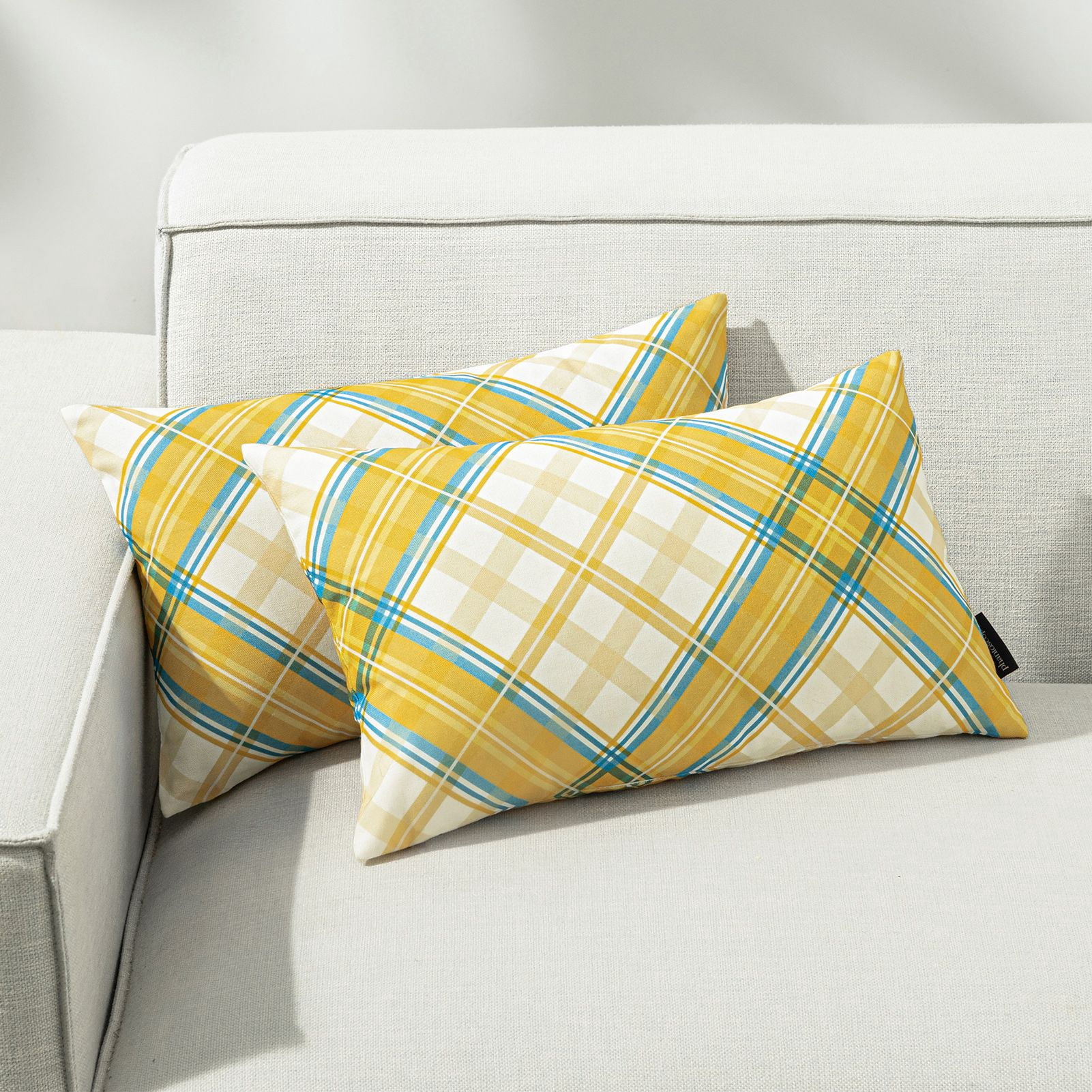 Phantoscope Buffalo Plaid Decorative Throw Pillows with Inserts, Double-Sided Printed Checkered Design, 12 x 20 in, Yellow, 2 Pack