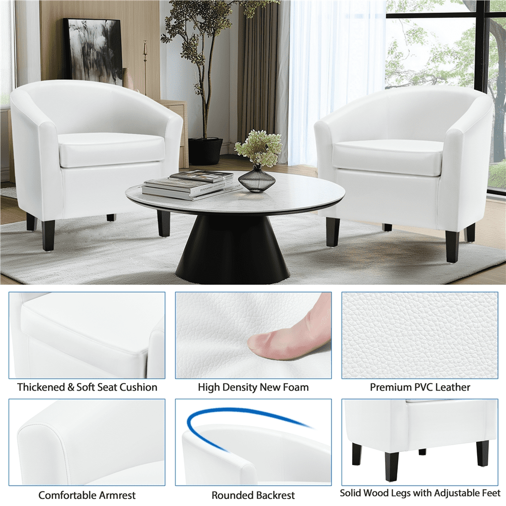 Renwick Faux Leather Barrel Accent Chair for Livingroom, White