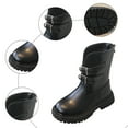 thumbnail image 6 of Girls Mid Calf Boots Adjustable Front Buckle Vintage Leather Back Zipper Round Toe Lug Sole Low Heel Motorcycle Booties 12 Little Kid Black, 6 of 6