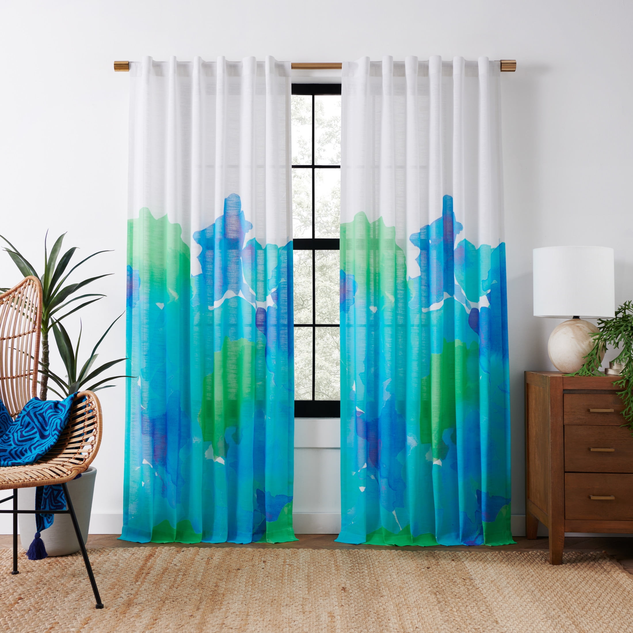 Rochelle Porter Caribbean Sea Single Panel Curtain Poletop Rod Pocket, Cotton, Blue, Light Filtering, Adult, 50" W x 84" L