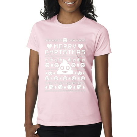 Emoji Merry Christmas New Way 595 - Women's T-Shirt Merry Christmas Poop Emoji Ugly Medium Light Pink ()
