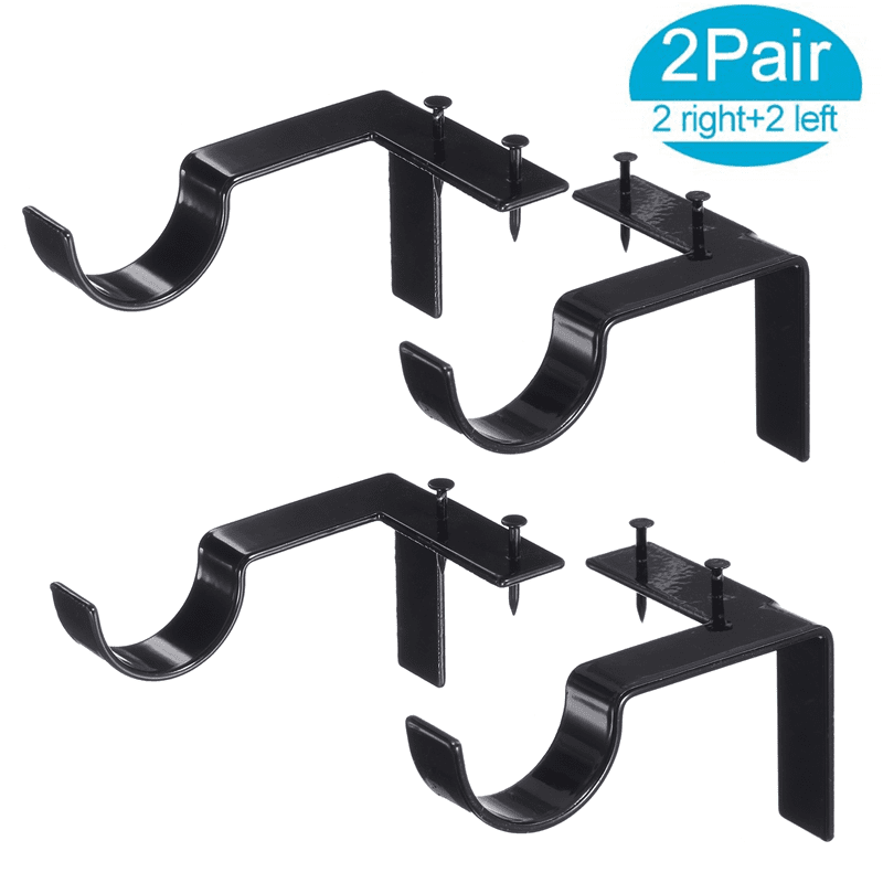 Black 2Pcs Curtain Rod Brackets Set Double Curtain Rod Holders Easy No Drilling Tap Right into Window Frame for Rods Window Bedroom Decoration