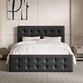 thumbnail image 1 of Spacious tamaño completo size marco de cama: 4 almacenamiento cajones & cabecero, linen forrado, de madera slat support, no necesita colchón base, button tufted design, negra, 1 of 6
