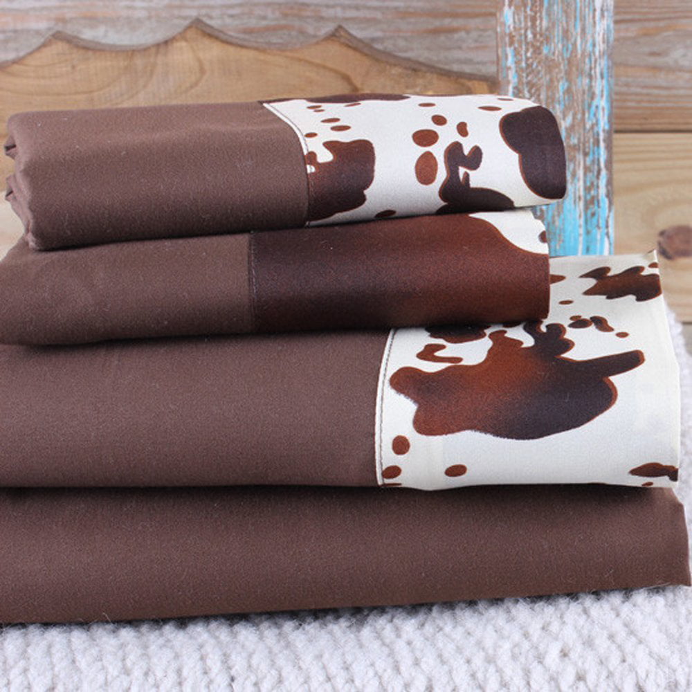 12 pc Chocolate Rodeo Cow print King size comforter sheets pillowcases curtains 