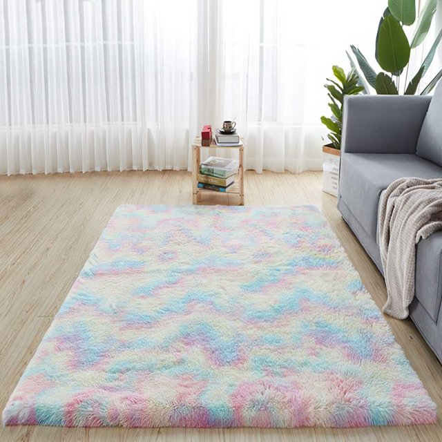 Rainbow Colorful Rugs, Plush Non-Slip Fluffy Mat For Kids Bedroom, Super Soft Heat Insulating Absorbent Area Rug With Hypoallergenic Material, Easy To Vacuum Non-Toxic Rug For Living Room Dorm