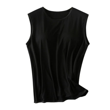 Tank Top For Women Summer Solid Color Lace Short Sleeve Padded Cup Half Sleeve Sleeveless Bra Home Camisole Vest Tshirts Outwear Black XXL