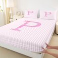 thumbnail image 3 of Manfei Pink Sequin Print Bowtie Fitted Sheet Queen,Initial P Pattern Bedding,3-Piece,1 Fitted Sheet and 2 Pillowcases, 3 of 6