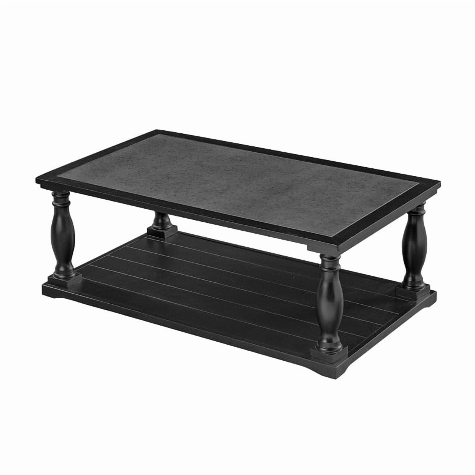 Vintage Rectangular Center Coffee Table with Sculptural Spindle Solid Wood Legs, 2-Tier Traditional Wooden Cocktail End Table