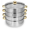 thumbnail image 1 of Stoneway 2-5Tiers Premium Heavy Duty Stainless Steel Steamer Pot Set 28cm/30cm Diameter Includes Multi-layer Cooking Pot ,  Steamer Insert and Vented Glass Lid Stack, 1 of 10