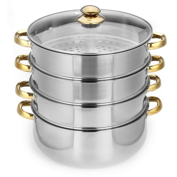 Stoneway 2-5Tiers Premium Heavy Duty Stainless Steel Steamer Pot Set 28cm/30cm Diameter Includes Multi-layer Cooking Pot , Steamer Insert and Vented Glass Lid Stack