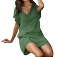 thumbnail image 1 of Jusqu'à 65 % de Rabais! Robes d'Été Mode pour Femmes 2024 Grande Taille Manches Courtes Couleur Unie Col en V Douce Confortable Longue Robe, 1 of 7