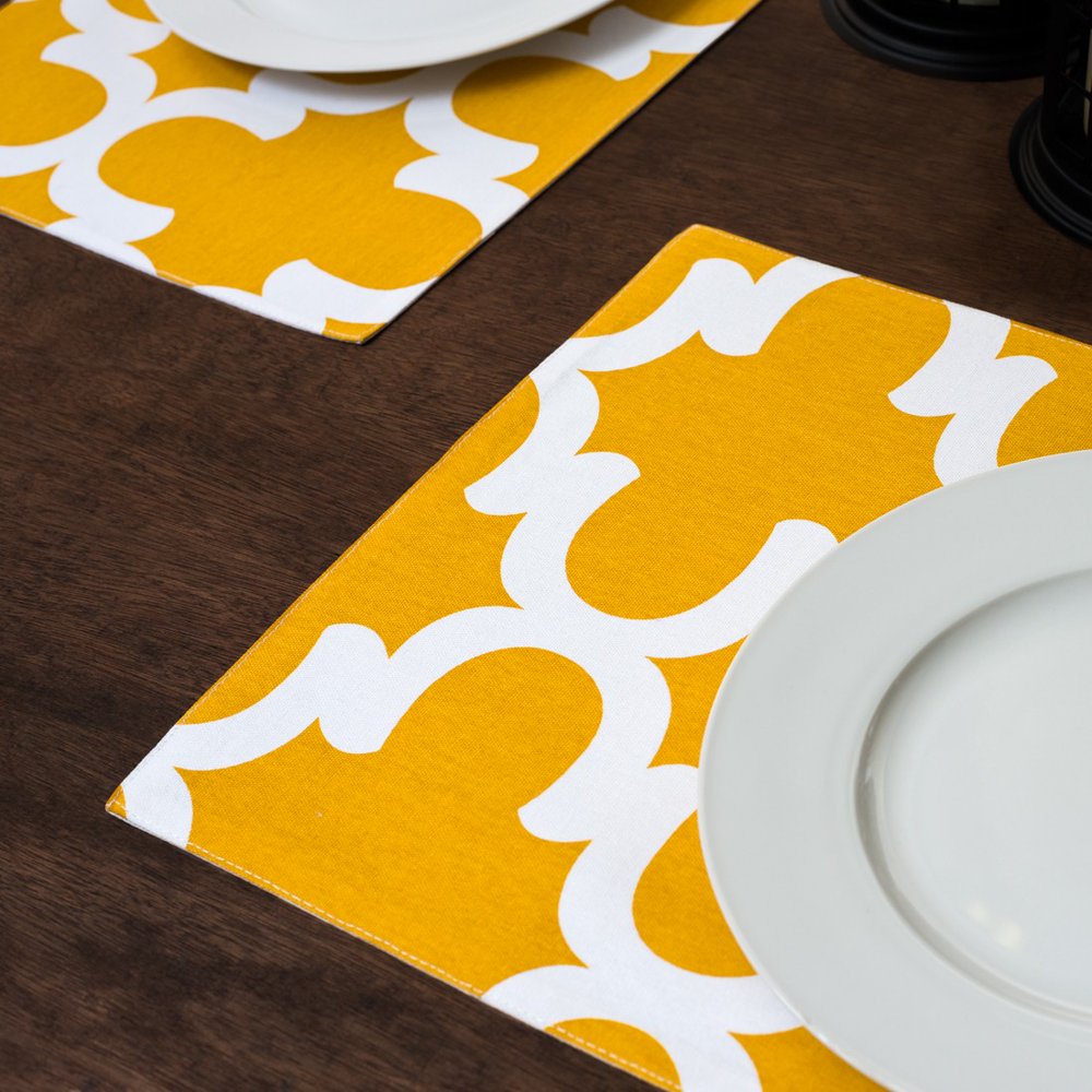 Linen Tablecloth Trellis Placemat Set (set of 4), Mustard Yellow and