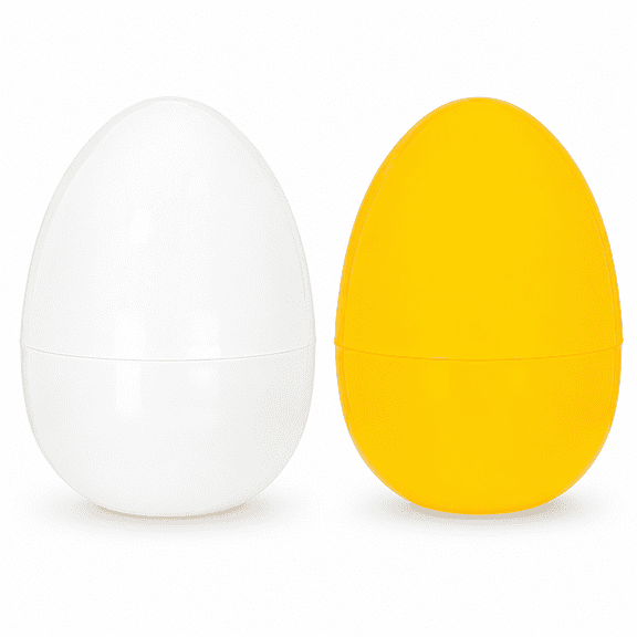 Set of 2 Yellow & White XL Giant Jumbo Fillable Plastic Easter Eggs 10 Inches