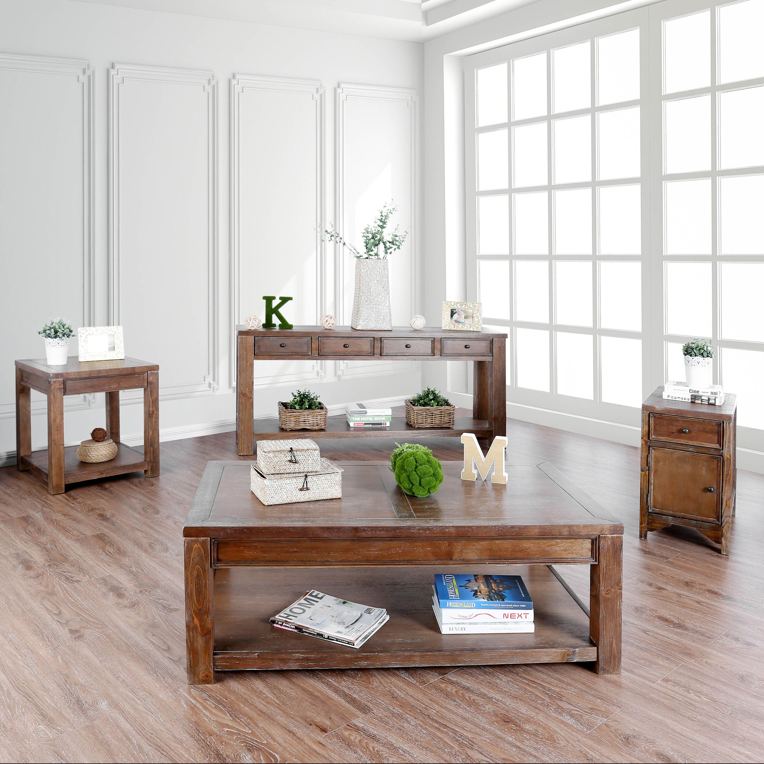 Furniture of America Keller Country Lower Shelf Coffee Table, Oak