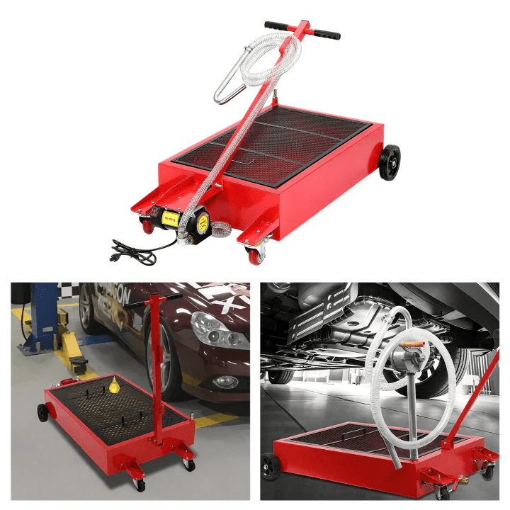 CazToi Oil Drain Pan 20 Gallon Low Profile  with Electric Pump 76L Oil Change Pan with 8ft Hose & Folding Handle, Rolling Oil Drain Cart for Car SUV Trucks Oil Draining