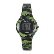 Kids Water-Resistant LCD Watch, Green Camouflage