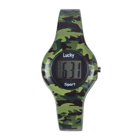 Kids Water-Resistant LCD Watch, Green Camouflage