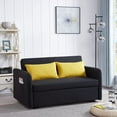 thumbnail image 6 of Pull Out Loveseat Sleeper, 3-in-1 Convertible Sleeper Sofa Bed with 2 USB Ports & 2 Pillows & Side Pockets, 55.5" Velvet 2 Seat Sofa with Pull Out Bed for Living Room, Black, 6 of 7