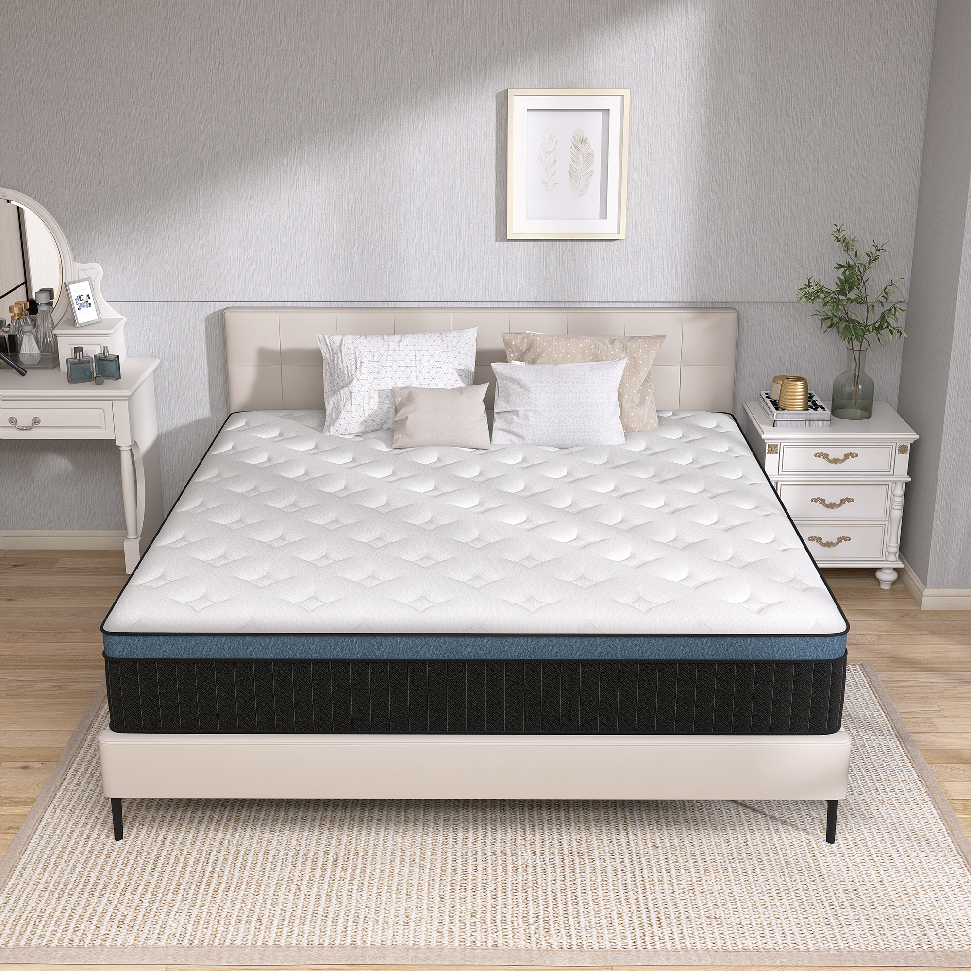 lemontalking 14 inch Queen Mattresses, Pocket Spring Hybrid Mattress with Gel Memory Foam for Cool Sleep,Medium Firm