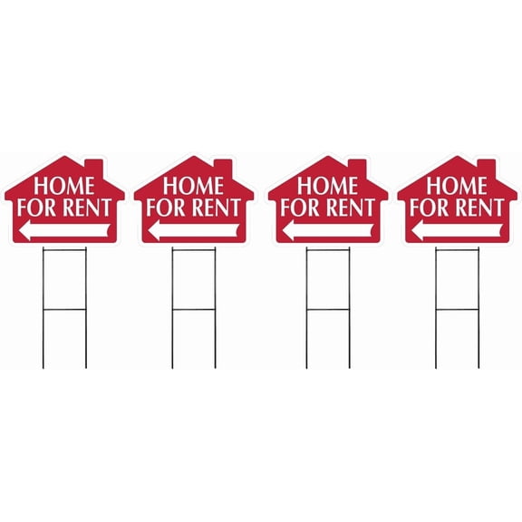 Extra Large Home for Rent Sign with Arrow - House Shape Corrugated Sign Includes 24" Sign Stake (1, 2, or 4 Pack) (4)
