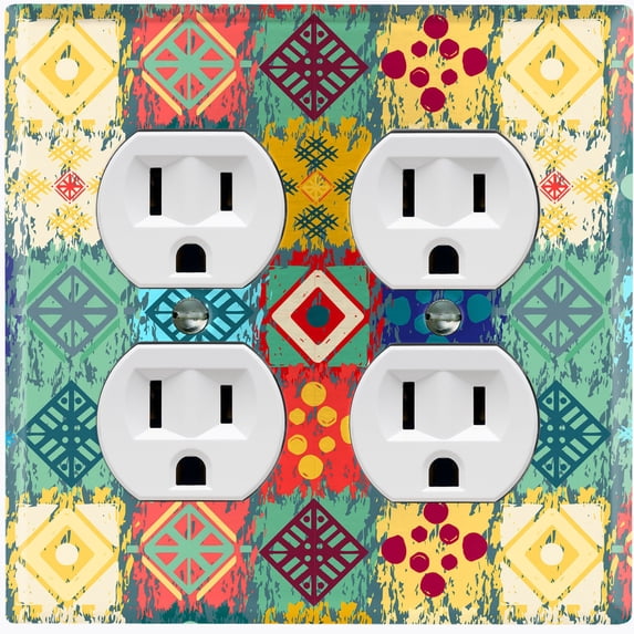 Metal Light Switch Plate Cover Colorful Ethnic Aztec Tribal Patch Pattern SFR050