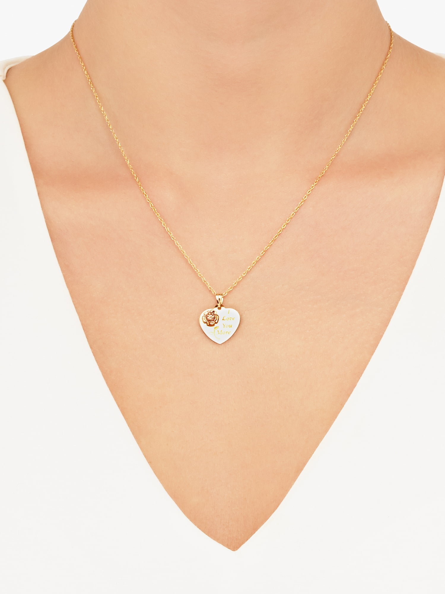 Brilliance Fine Jewelry 10K Yellow and Pink Gold Flower Heart Disk on Gold Filled Necklace,18"