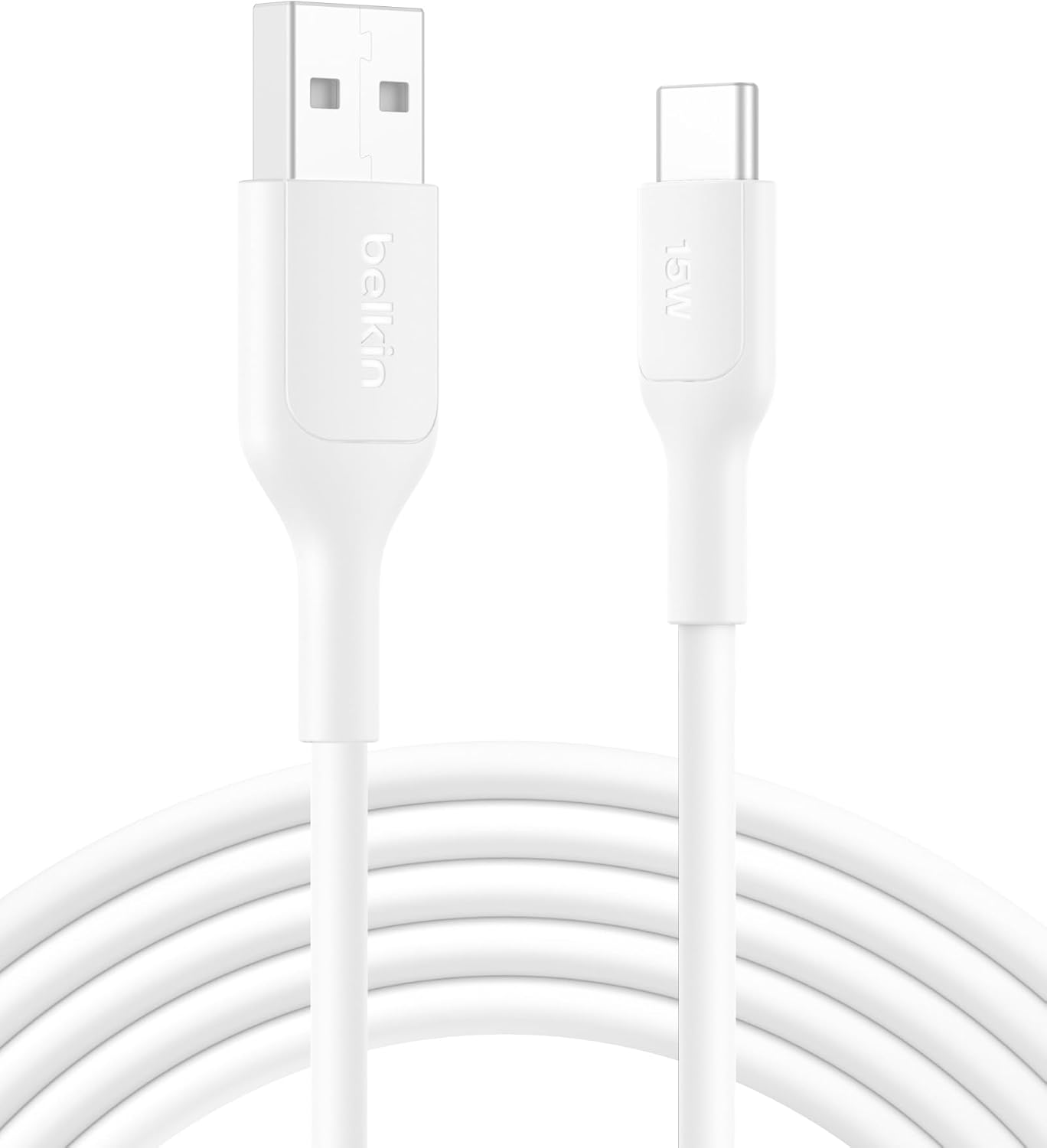 RGHJAR-Belkin Eco Braided USB-A to USB-C Cable (9.9ft, 15W) - Soft, Flexible Fast-Charging Cable, Type C Charger Cord for iPhone 17 & 16 Series, Galaxy S25, Pixel 9, iPad Pro, & More - White (USB 2.0