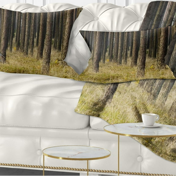 Designart Dark Fall Forest with Green Grass - Modern Forest Throw Pillow - 12x20