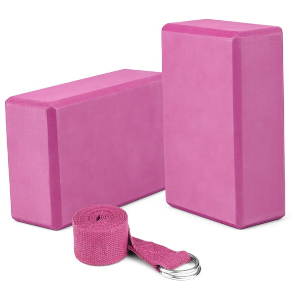 2 Pack Yoga Blocks and Yoga Strap Set Non-Slip EVA Foam Fitness Blocks for Yoga
