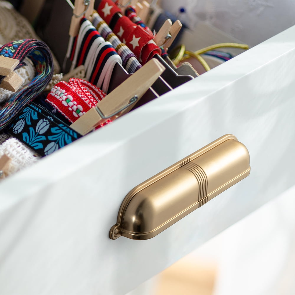Goo-Ki 5''(128 MM) Hole Centers Champagne Bronze Cabinet Handles, Luxury Zinc Alloy Cabinet Cup Pulls for Dresser,Drawer,and Cupboard, 6 Pack