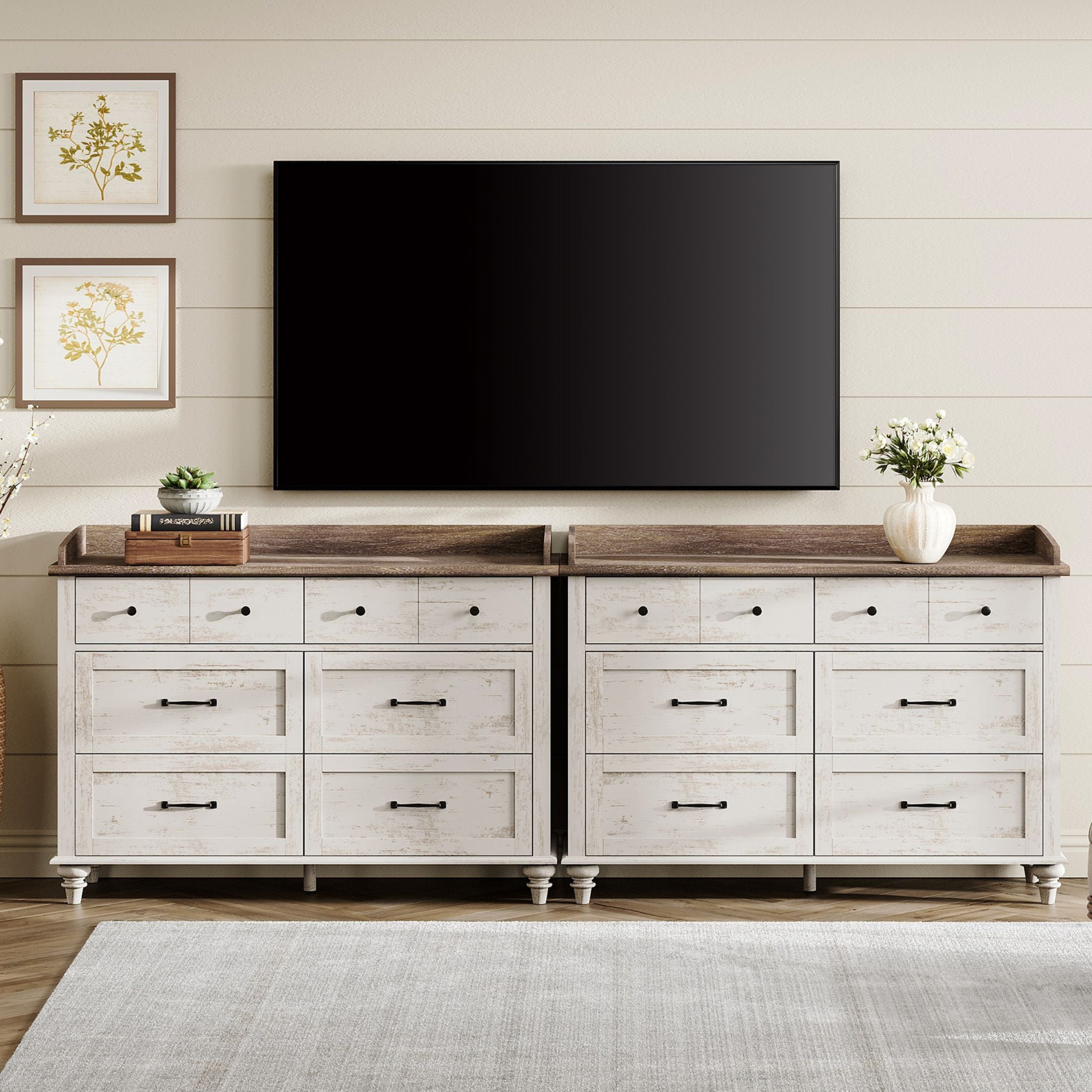 Mid Century Modern Closet Storage Organizer for Living Room, 94" TV Entertainment Center for 98" TVs, Antique White