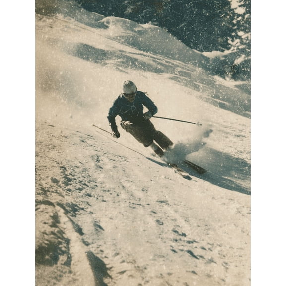 UXIEQU Vintage Skiing Action Canvas Wall Art Print 15.75x11.81 Inches