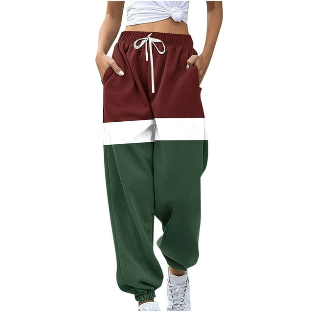 Funicet Pants for Women,Women Fashion Color Blocked Printed Drawstring Pants