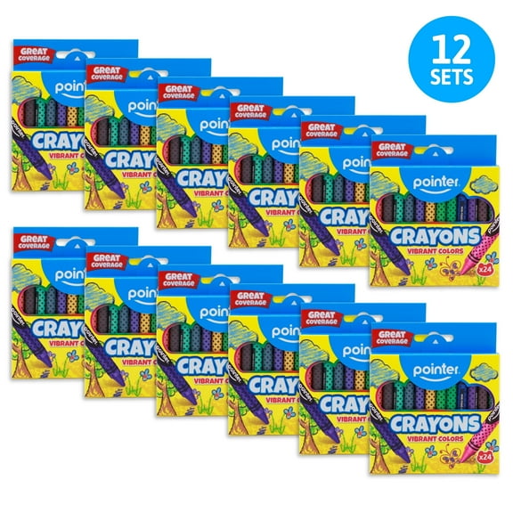 Pointer Vibrant Crayons, 24 Assorted Colors, 12-Pack