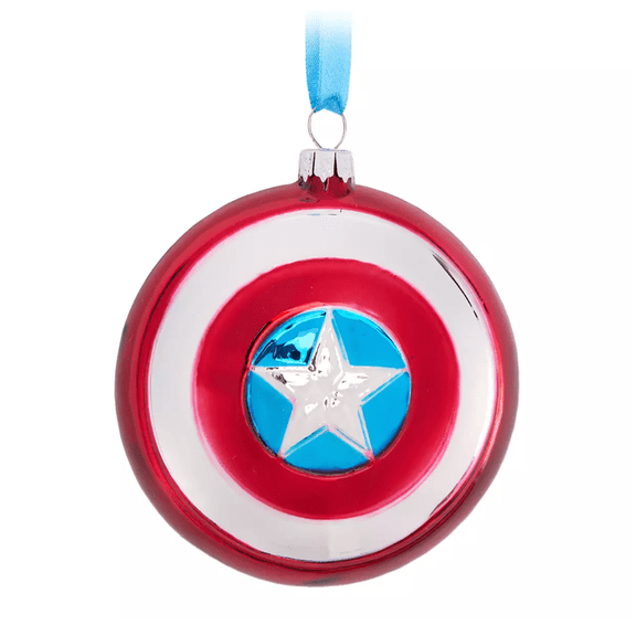 Disney Parks Marvel Captain America Shield Glass Christmas Ornament New with Tag