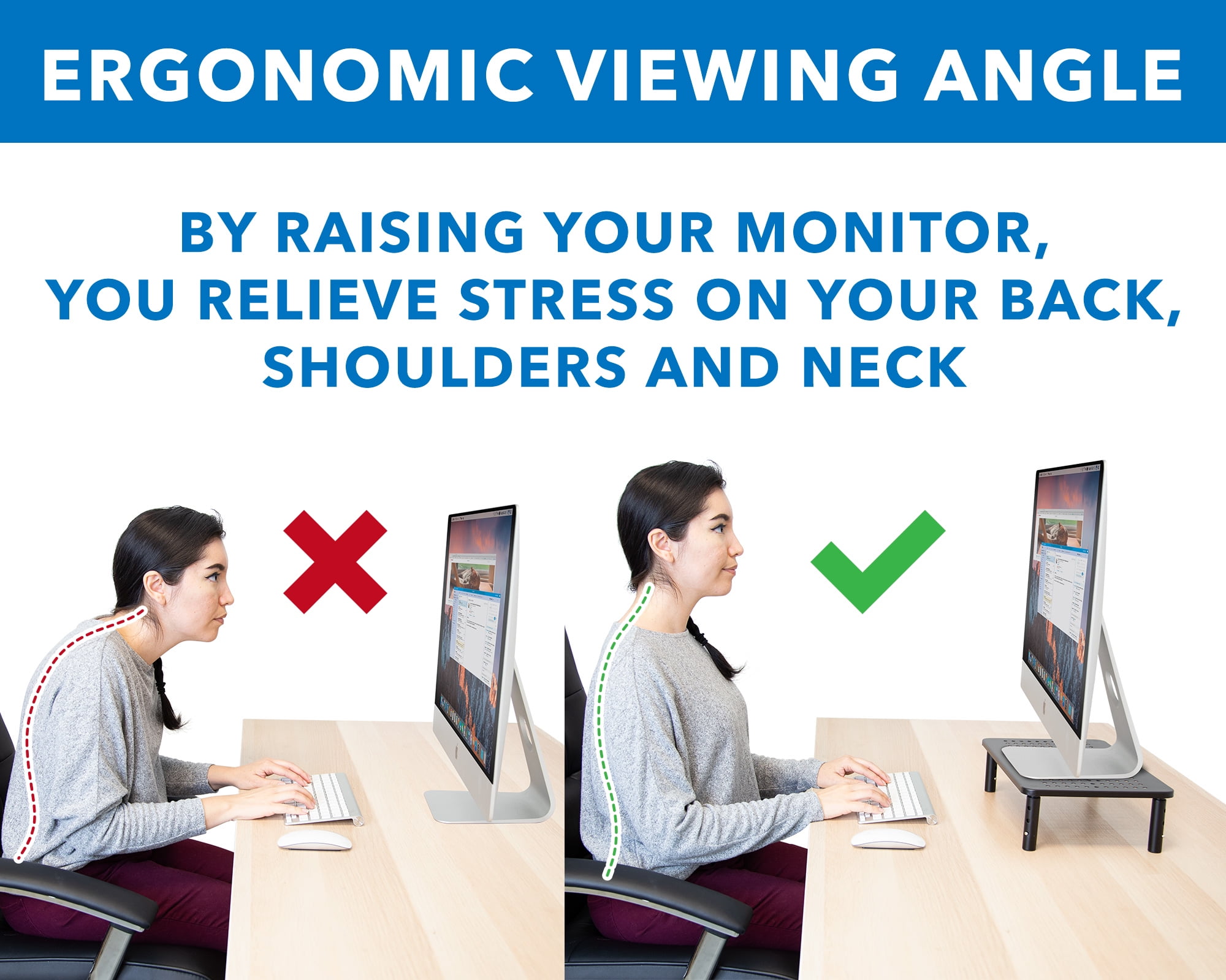 Mount-lt! Height Adjustable Monitor Desk Stand Risers | Fits 11"-32" Monitors | 2-Pack