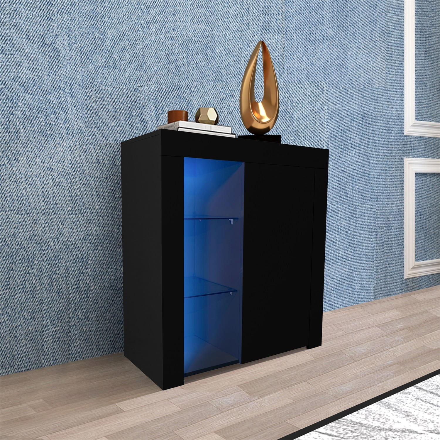 Kadyn Accent Cabinet Buffet Storage Cabinet Cupboard, Kitchen Storage Cabinet Sideboard Furniture with LED, Black