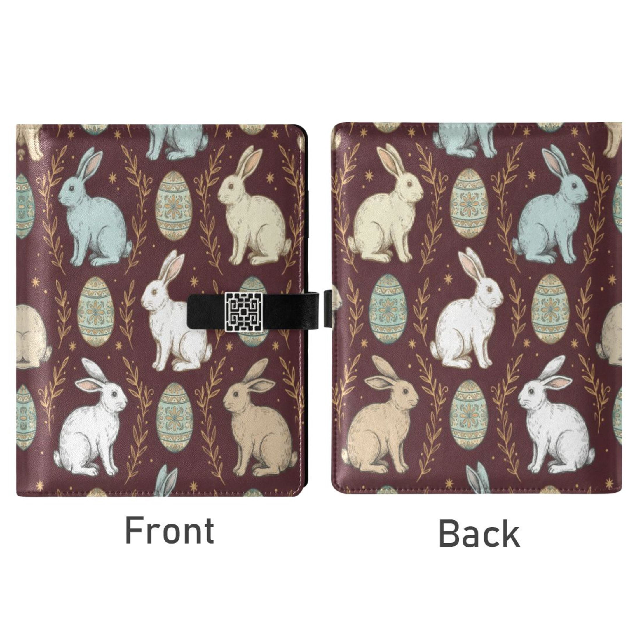 Leather Notebook with Pen Holder Writing Notepad Includes 100 Pages Lined Journal Vintage Art Easter Bunnies