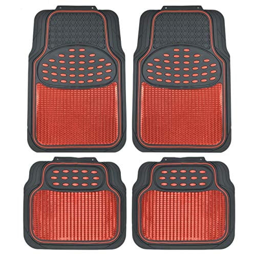 Semi Trimmable 2 Tone Color Heavy Duty Protection Red/Black BDK MT614RDAMw1 Metallic Rubber Floor Mats for Car SUV & Truck 