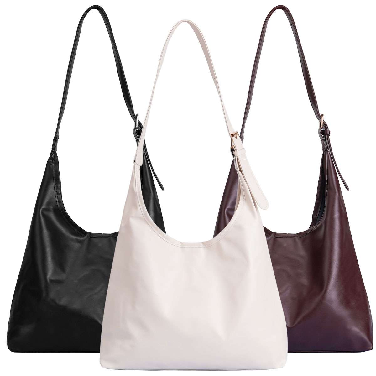 Spencer Women's PU Leather Bucket Handbag, Leather Hobo Bags for Women Slouchy Tote Bag Purses Ladies Tote Shoulder Bag, Black
