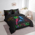 thumbnail image 2 of Castle Fairy Sport Basketball Queen Bedding 7pcs, Colorful Graffiti Splash Bedding Comforter Set Queen, Black Green Blue,Black Reversible, 2 of 7