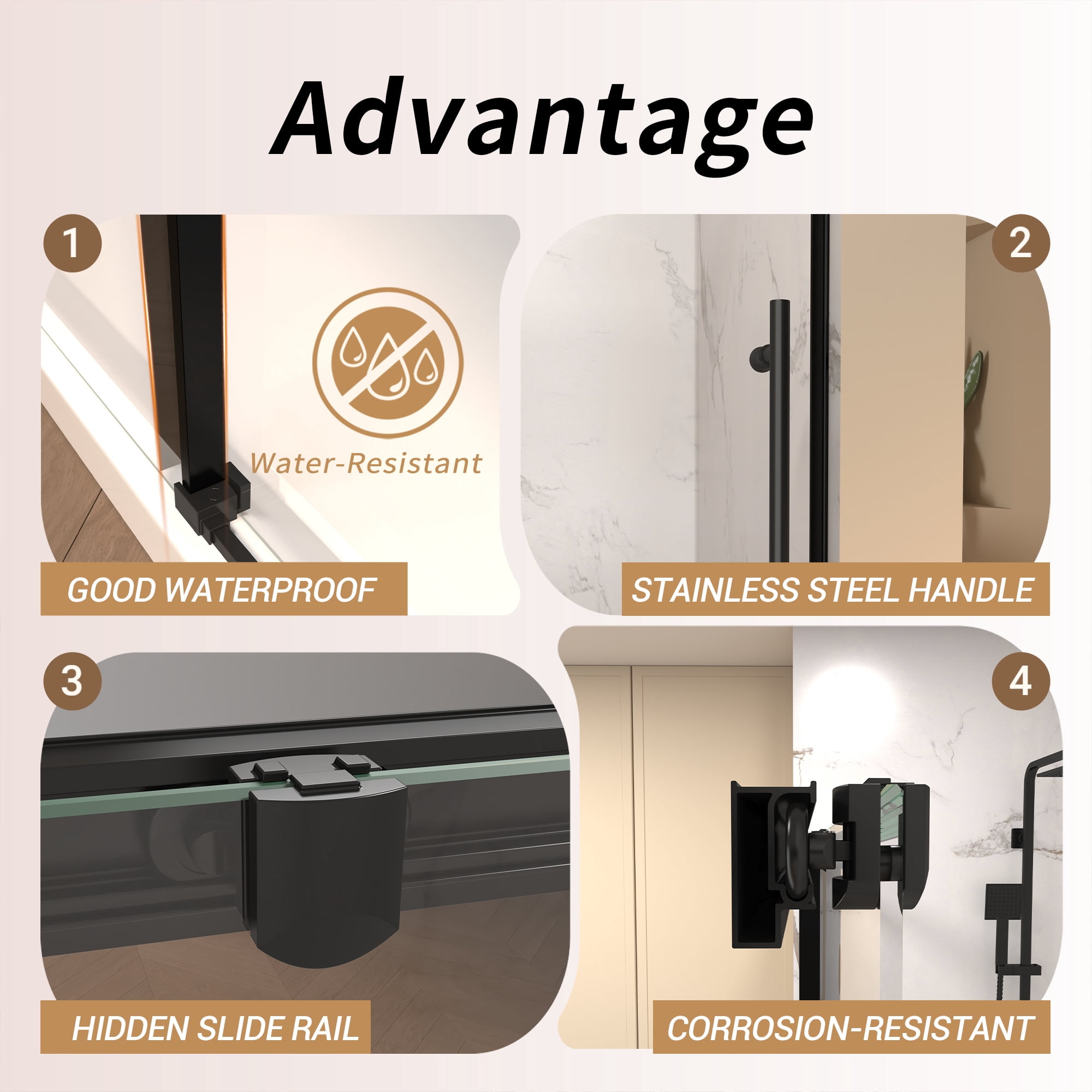 Leumius Single Sliding Shower Door,44"-48" W × 72" H Frameless Glass Shower Door with 1/4" Clear Tempered Glass & Stainless Steel Handle,Matte Black