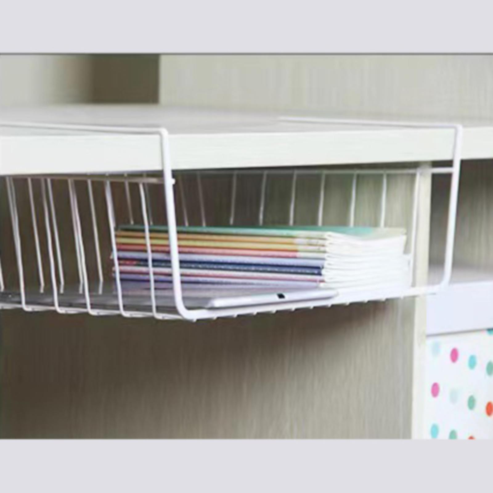YOLAI White Under Shelf Wire Basket Hanging Storage Baskets Under On Storage Racks Slide