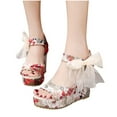 thumbnail image 4 of EQWLJWE Womens Wedge Sandals Espadrilles Peep Toe Platform Ankle Strap Lace Bow High Heels Summer Casual Beach Sandals, 4 of 5