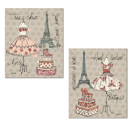 Trendy Boutique Paris Eiffel Tower Little Pink Dress Fashionista Set by Anne Tavoletti; Two 11x14in Paper